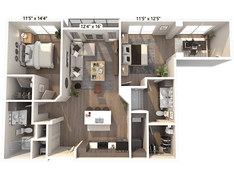 Floor plan for 2 beds, 2 baths, 1201 sqft