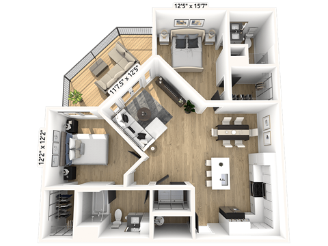 Floor plan for 2 beds, 2 baths, 1093 sqft