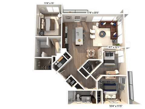 Floor plan for 3 beds, 2 baths, 1528 sqft