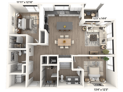 Floor plan for 2 beds, 2 baths, 1319 sqft