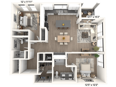 Floor plan for 2 beds, 2 baths, 1320 sqft