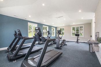 A gym with treadmills and other exercise equipment