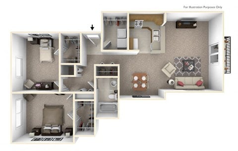 Floor plan for 2 beds, 1 bath, 1141 sqft