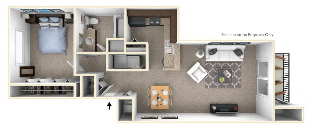 Floor plan for 1 bed, 1 bath, 825 sqft