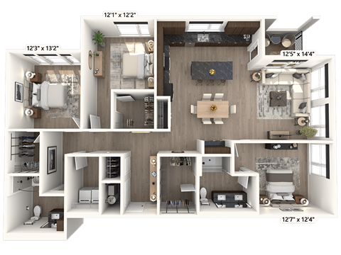 Floor plan for 3 beds, 2 baths, 1691 sqft