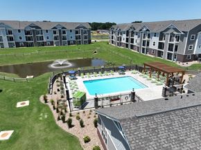 Rogers apartment for rent - Aerial View of Swimming Pool at Dodson Pointe Apartment Homes in Rogers, AR