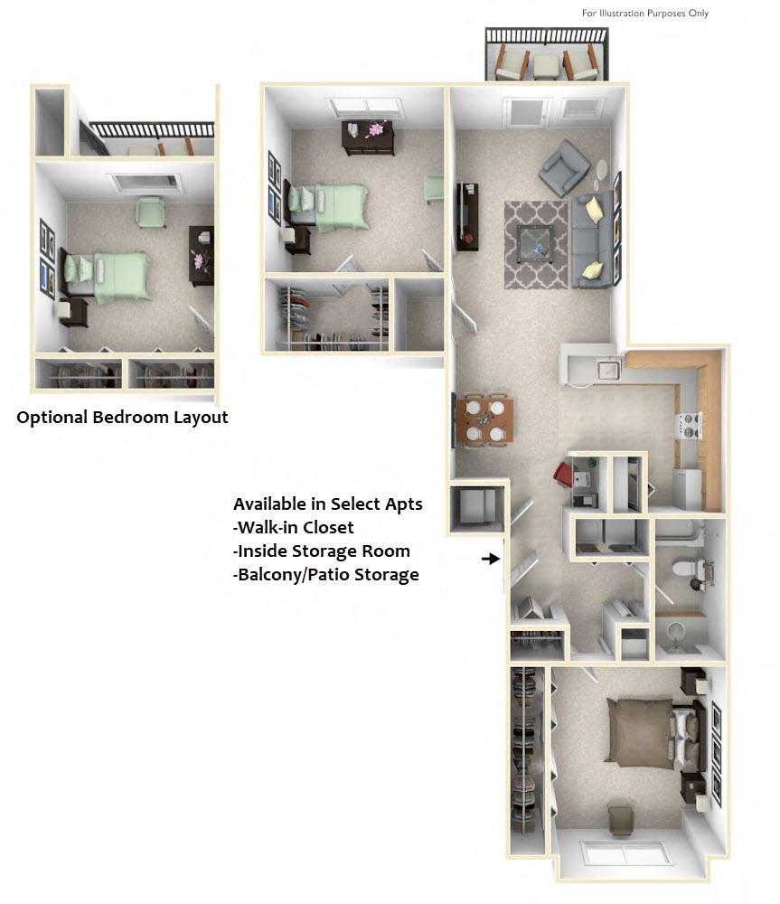Floor plan for 2 beds, 1 bath, 1100 sqft