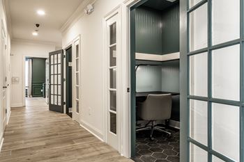 Hallway with remote work hubs 