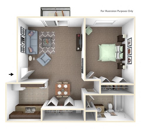 Floor plan for 1 bed, 1 bath, 549 sqft