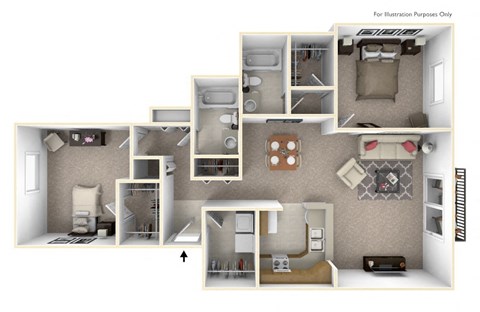Floor plan for 2 beds, 2 baths, 1190 sqft