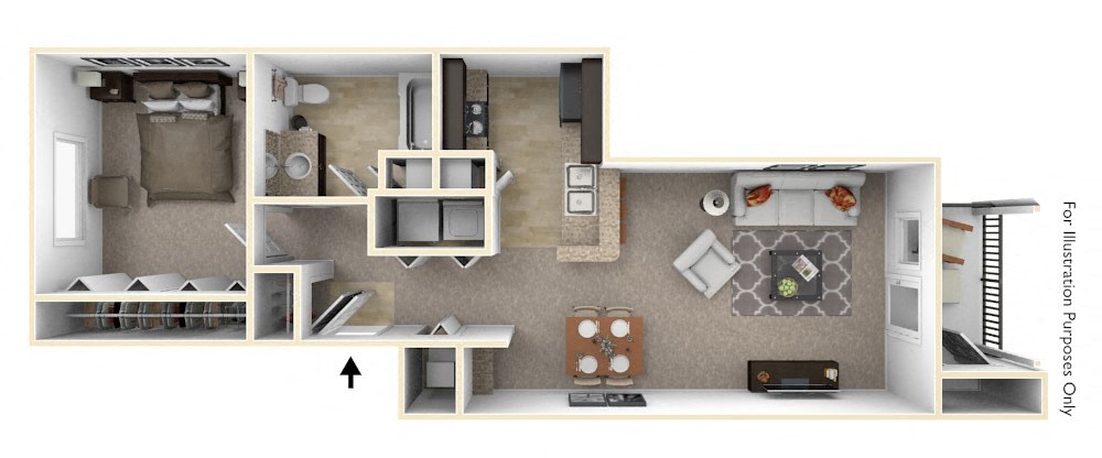 Floor plan for 1 bed, 1 bath, 706 sqft