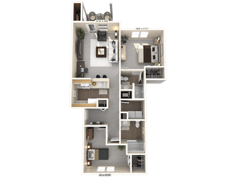 Floor plan for 2 beds, 2 baths, 995 sqft