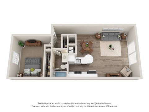 Floor plan for 1 bed, 1 bath, 720 sqft