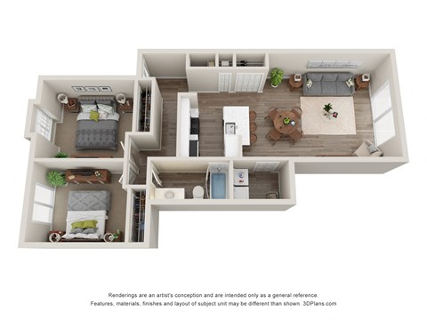 Floor plan for 2 beds, 1 bath, 920 sqft