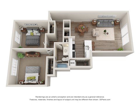 Floor plan for 2 beds, 1 bath, 840 sqft