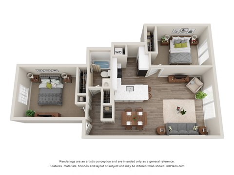 Floor plan for 2 beds, 1 bath, 840 sqft