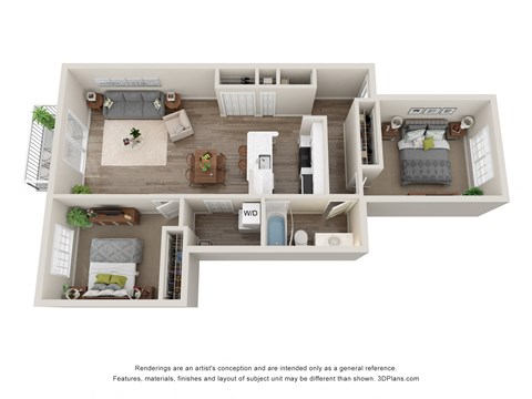 Floor plan for 2 beds, 1 bath, 920 sqft