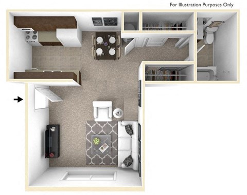 Floor plan for studio, 1 bath, 400 sqft