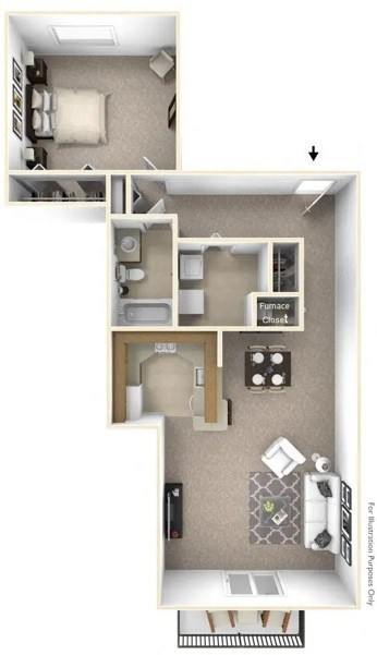 Floor plan for 1 bed, 1 bath, 850 sqft