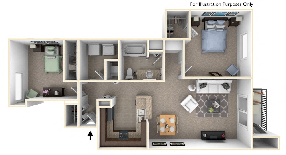 Floor plan for 2 beds, 1 bath, 1080 sqft