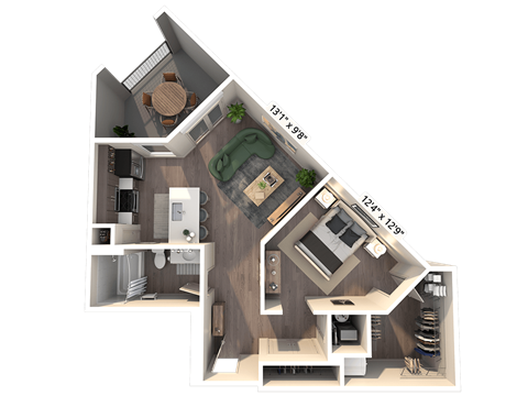 Floor plan for studio, 1 bath, 684 sqft