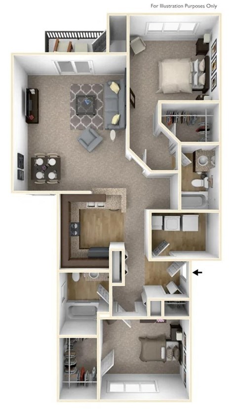 Floor plan for 2 beds, 2 baths, 1125 sqft