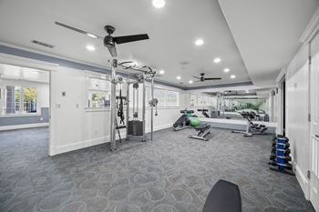 A spacious gym with a variety of exercise equipment
