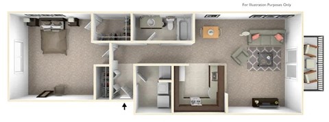 Floor plan for 1 bed, 1 bath, 790 sqft