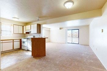 End style living room and a kitchen with extra windows 