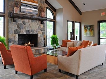 Belleville apartment for rent - a living room with couches and chairs and a fireplace