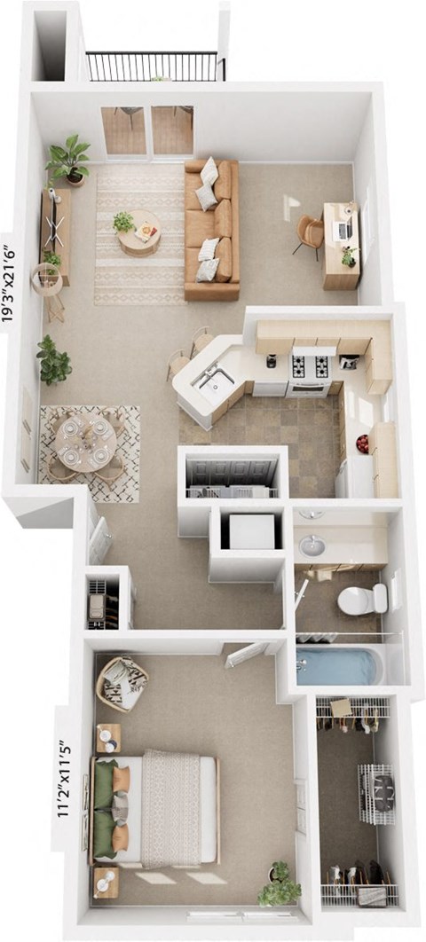 Floor plan for 1 bed, 1 bath, 825 sqft