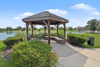 Landscaped grounds with ponds and a gazebo