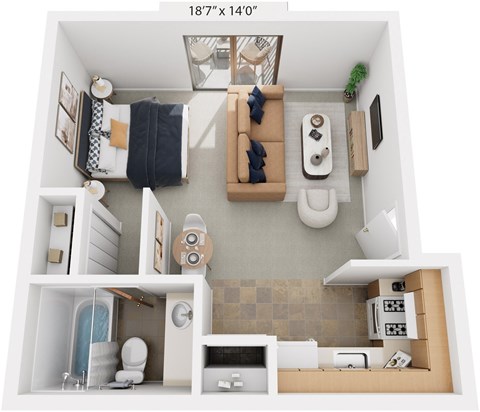 Floor plan for studio, 1 bath, 416 sqft