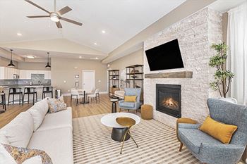 Modern community building with fireplace