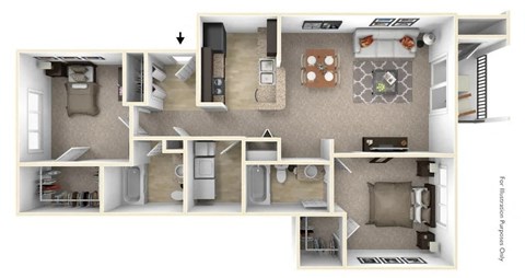 Floor plan for 2 beds, 2 baths, 1015 sqft