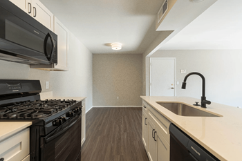 A kitchen and dining area