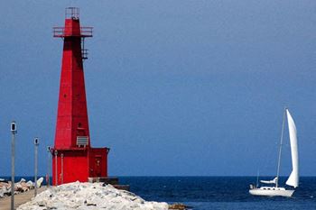 Lighthouse at nearby muskegon beach