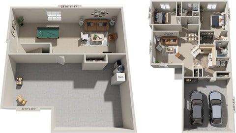 Floor plan for 2 beds, 2 baths, 1830 sqft