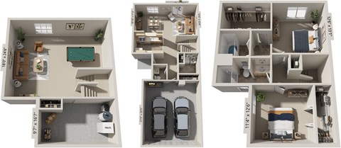 Floor plan for 2 beds, 2.5 baths, 1945 sqft