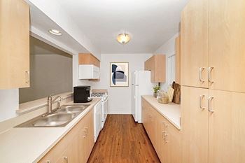 Kitchen with plank flooring