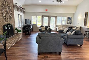 A community building with a fireplace and wi-fi