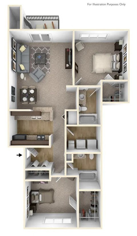 Floor plan for 2 beds, 2 baths, 1020 sqft