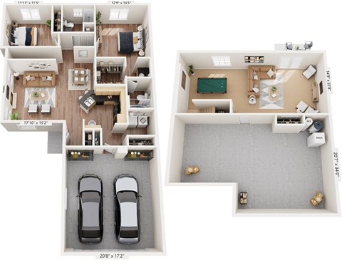 Floor plan for 2 beds, 2 baths, 1856 sqft