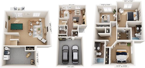 Floor plan for 3 beds, 2.5 baths, 2093 sqft