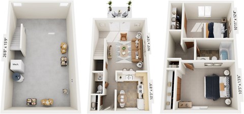 Floor plan for 2 beds, 1.5 baths, 951 sqft