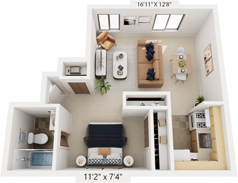 Floor plan for studio, 1 bath, 483 sqft