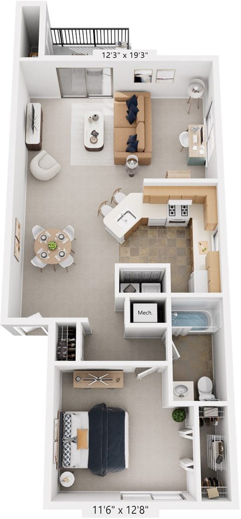 Floor plan for 1 bed, 1 bath, 815 sqft