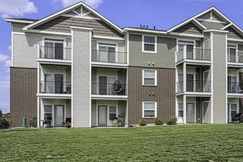Apartment building with balconies and patios