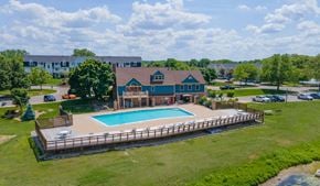 Lansing apartment for rent - Aerial View of Large Pool at Trappers Cove Apartments, Lansing, Michigan