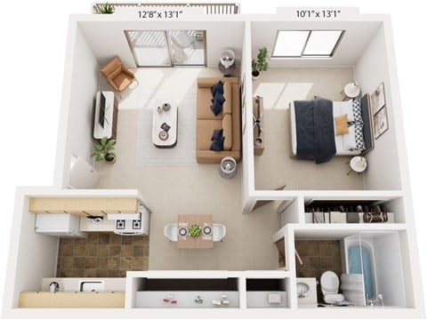 Floor plan for 1 bed, 1 bath, 564 sqft